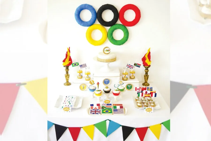 Cool Olympics dessert table party idea from Hostess With the Mostess
