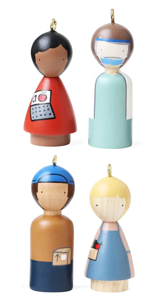 Beautiful set of handmade 2020 essential worker heroes ornaments