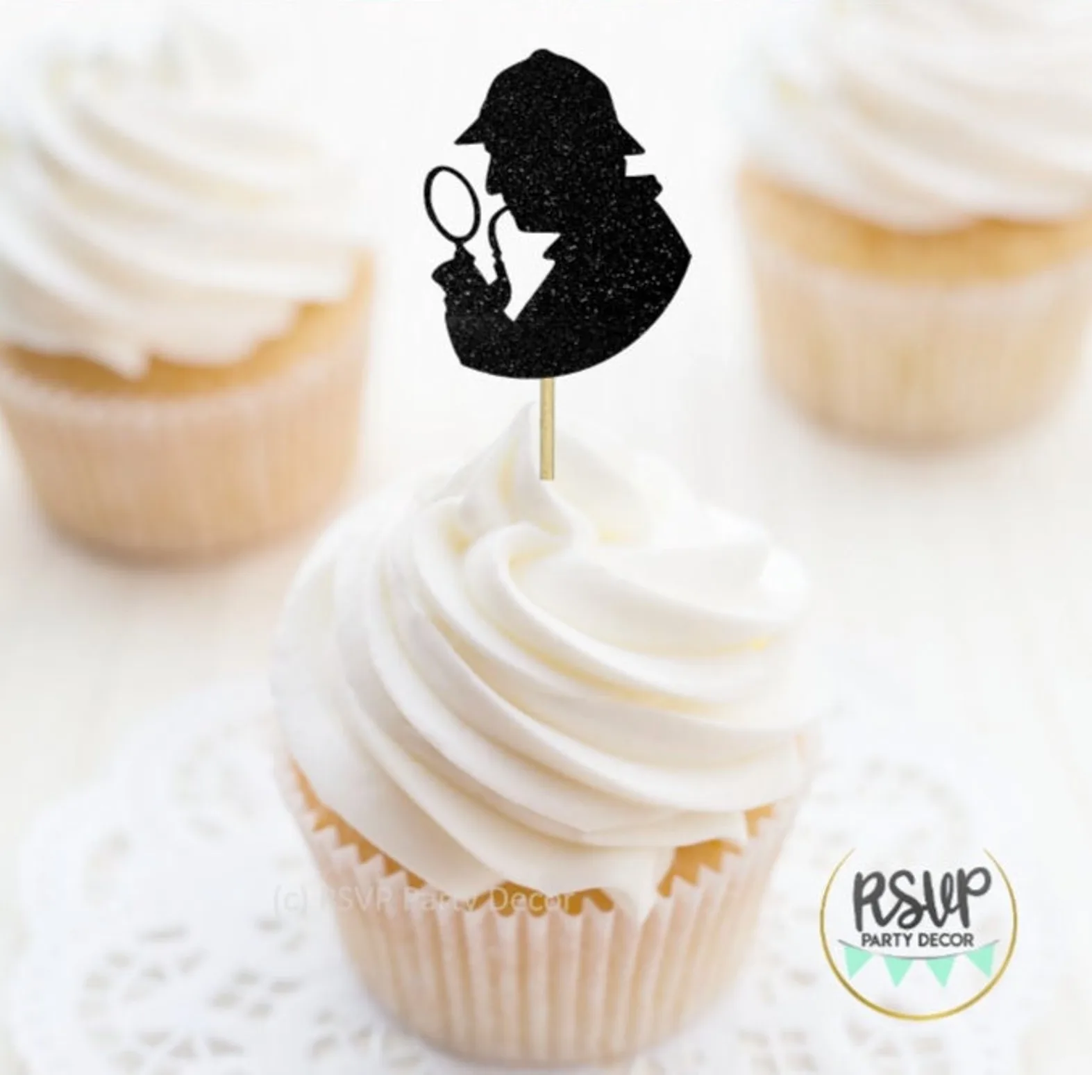 Detective cupcake toppers for an Escape Room party