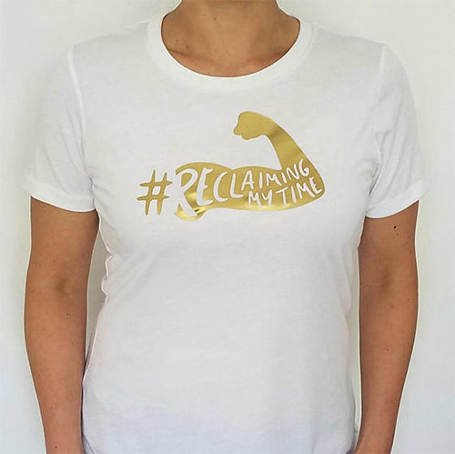 Cool feminist gifts: Reclaiming my time tee from Brave New World Designs, with profits supporting amazing organizations