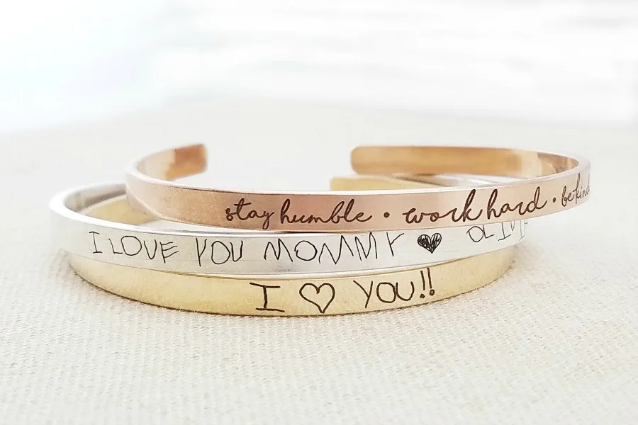 Custom Gift for the holidays: Handwriting cuff bracelet by Emily J. Design