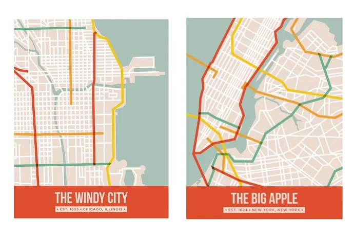 Cool modern city map posters by Sarah Lund