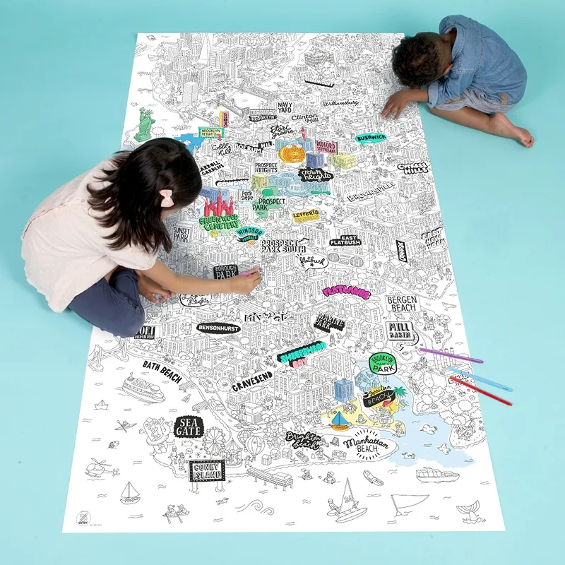 OMY giant coloring pages of countries, or cities like Tokyo, Paris, or Brooklyn