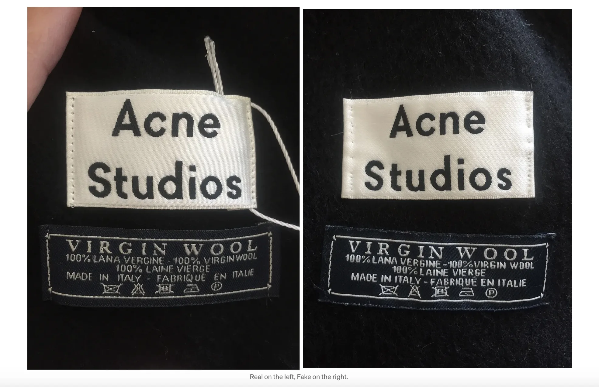 Acne Studios scarf: Real vs counterfeit labels