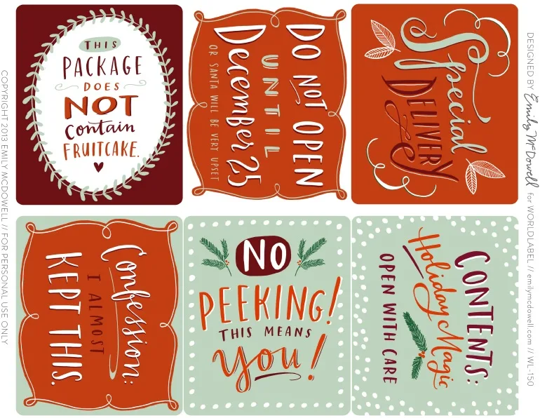 Free printable Christmas labels and gift tags by Emily McDowell via coolmompicks.com