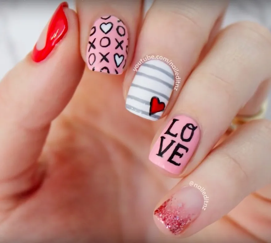 Fun Valentine's Day nails for kids: Pink and silver nails at Love's Sweet As