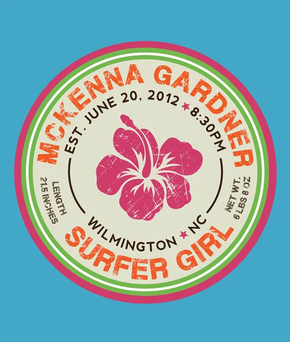 Surfer Girl birth announcement print from Project cottage