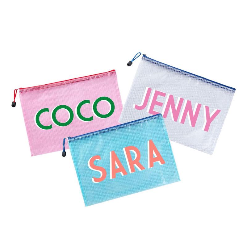 Fashionable beach totes for summer: Small, personalized clutch-sized totes are perfect for teens who can go to the pool on their own.