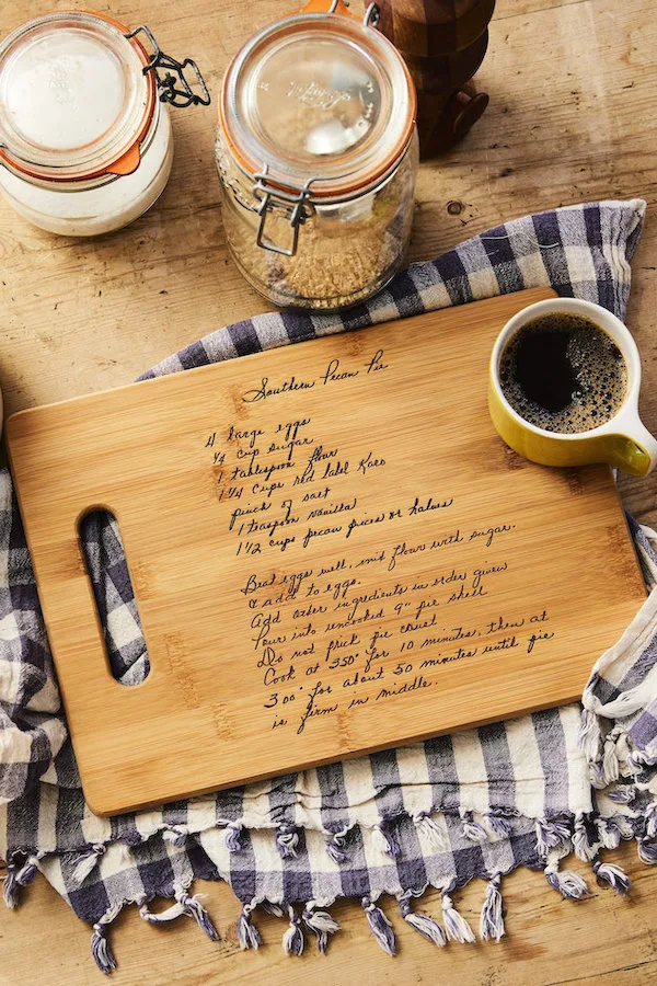 Handwritten recipe wooden cutting board is one of the best personalized holiday gifts