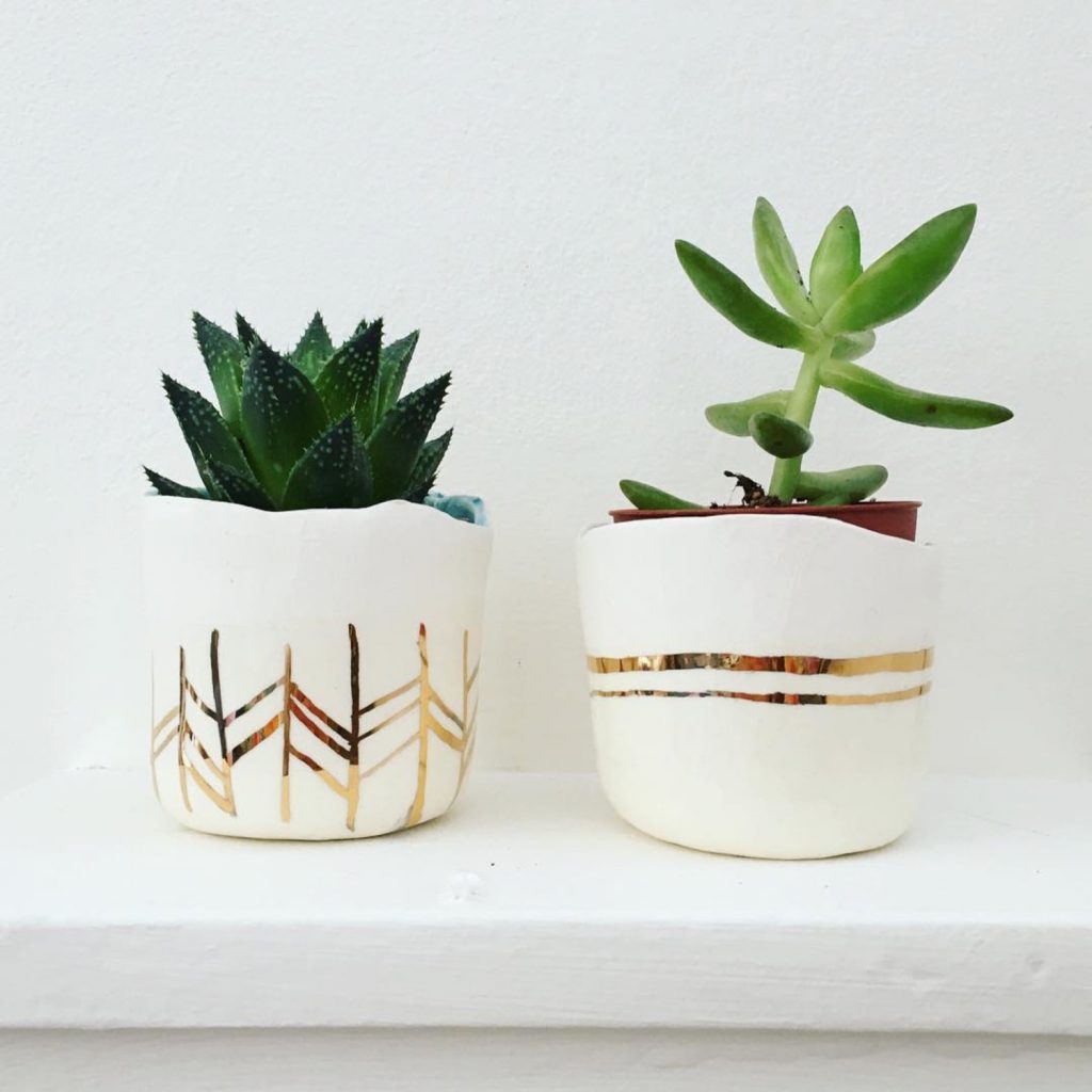 Handmade ceramic and 22K Gold Succulent Desk Planters