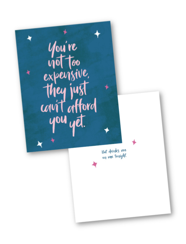 Statement cards celebrating women's achievements: A job interview (you didn't get. Yet.) 