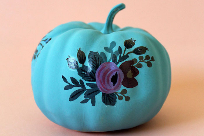 Teal pumpkin decorating ideas: Vibrant Pumpkin with a Temporary Tattoo by Kraft & Mint