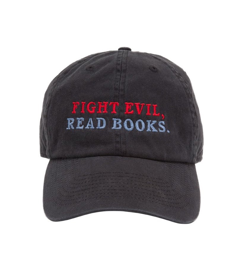 Cool affordable gifts under $15: %22Fight evil, read books%22 cap