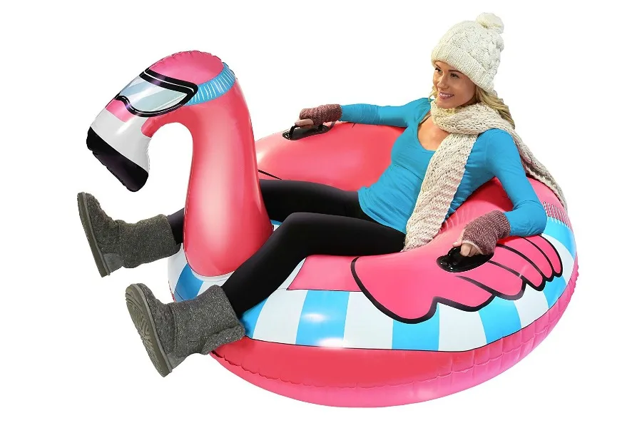 This Flamingo Snow Tube from GoFloats is ridiculously awesome.