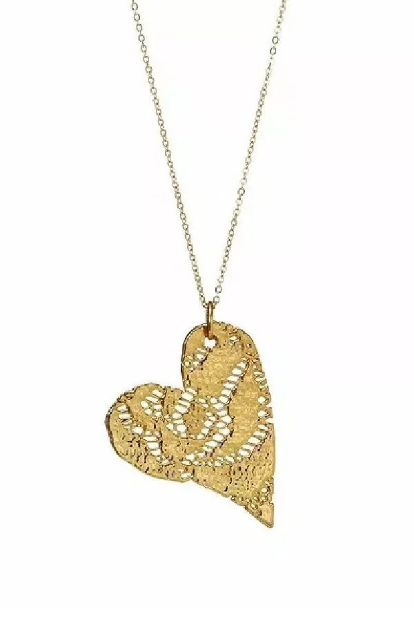 Valentine's jewelry for women who like edgier stuff: Gold-dipped lace heart necklace