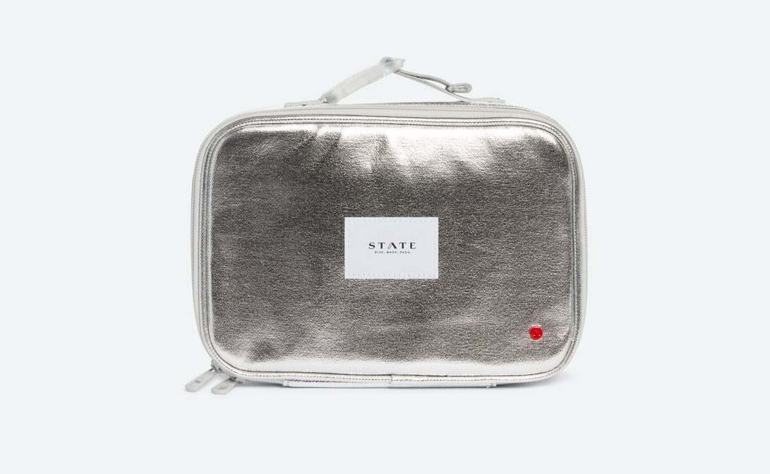 Silver metallic lunch bag from State bags: Cool metallic desk supplies