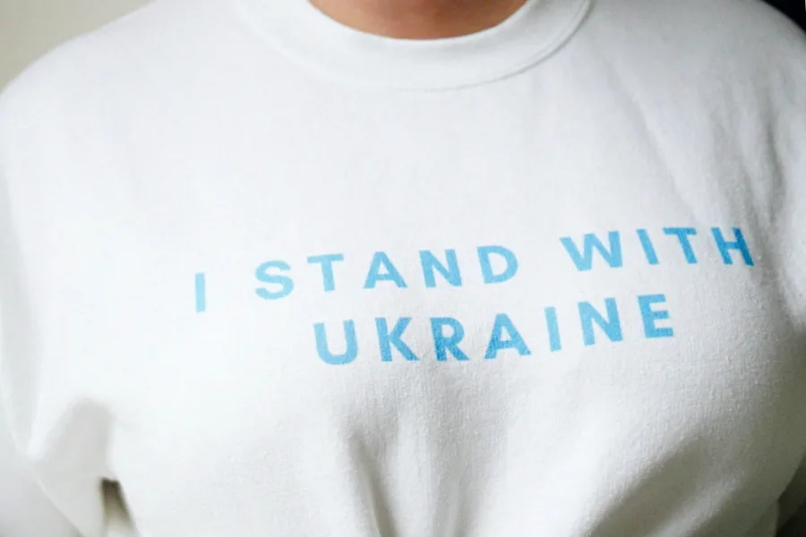 Products with 100% of proceeds supporting Ukraine, like this "I stand with Ukraine" sweatshirt from Olde Soul in Austin