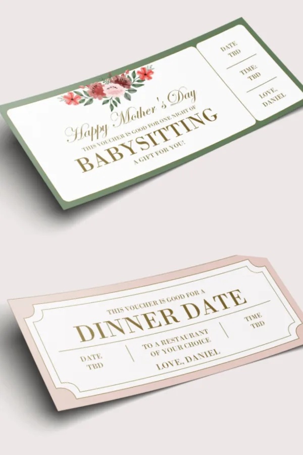 Mother's Day vouchers for date night: perfect gift for new moms