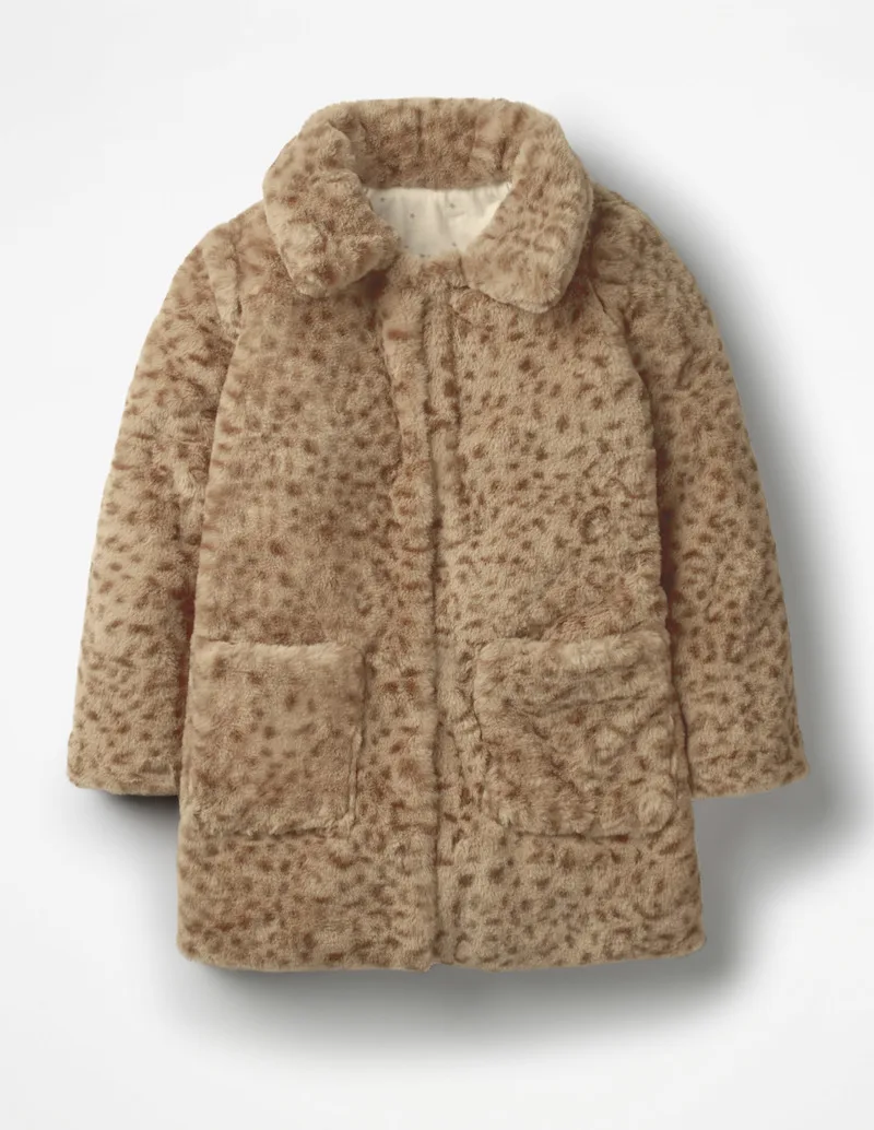 Winter coats for girls: Boxy leopard print at Boden